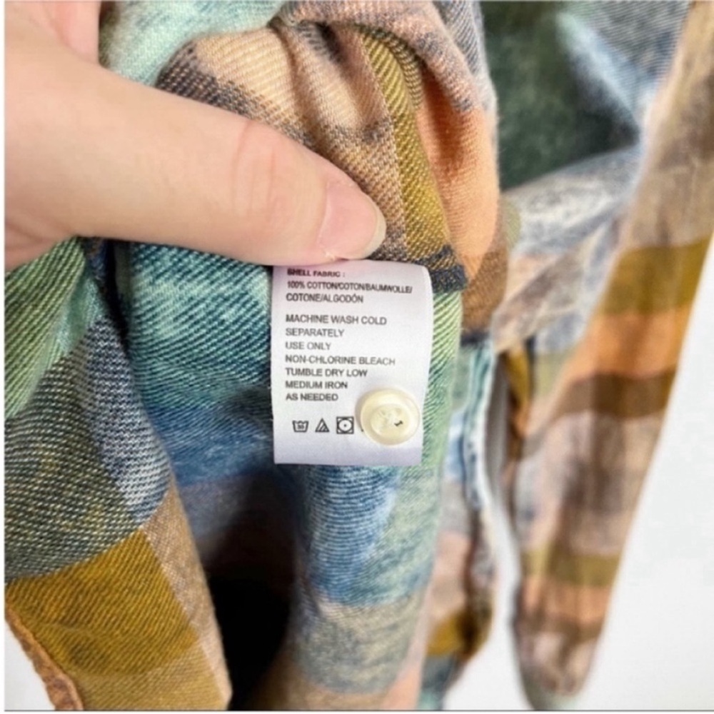 Anthropologie Isabella Sinclair Ruffled Plaid Henley shirt blue orange popover - Picture 9 of 11